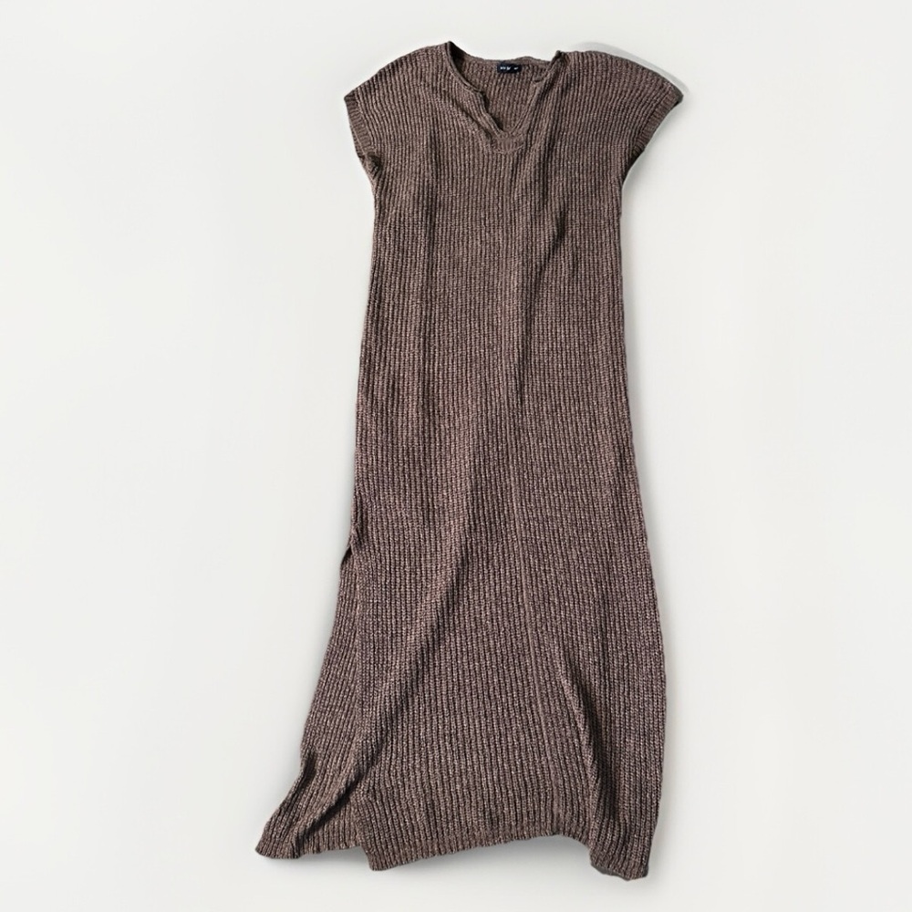 Blu Pepper Ribbed  Sleeveless Brown Tank Dress‎ Knit Boho Lagenlook-Minimalist M